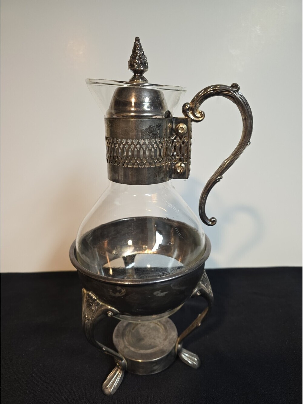 Victorian Silver Plated and Glass Coffee/Tea Carafe With Warming Stand Vintage
